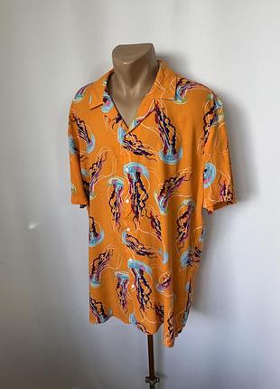 Primark оранжевая сорочка тенниска принт медузы вискоза