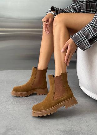 Демисезонные челси женские рыжие замша байка 11758