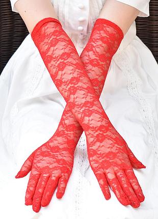 Мереживні довгі рукавички honey fashion accessories s/m/l червоні (30к013)