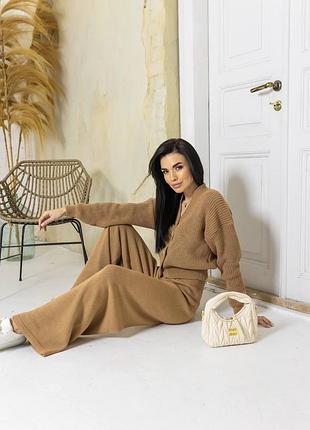 Вязаный теплый костюм кардиган и брюки штаны шерсть