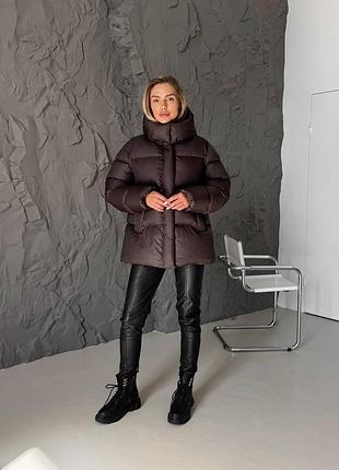 Зимовий пуфер жіночий | пуховик зимовий середньої довжини | куртка зимова шоколад | жіночий пуховик україна