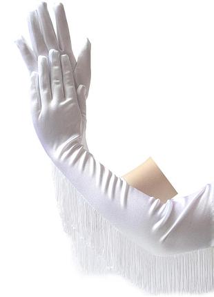 Длинные перчатки с бахрамой honey fashion accestories s/m/l белые (30к028)