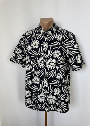Jules гавайка черно-белая цветочный принт гавайская рубашка тенниска принт цветы хлопок