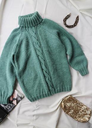 Актуальный свитер оверсайз в мятном оттенке косы