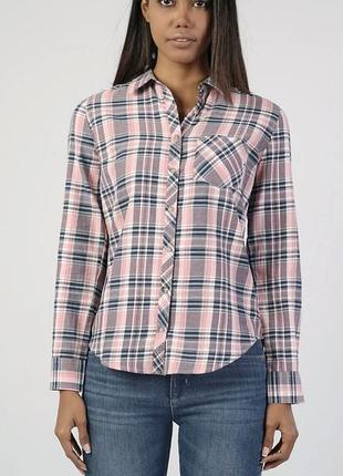 Сорочка, блуза colin’s, в клітинку, жіноча, з коміром, з кишенею, рожевого кольору, матеріал бавовна, розмір xs-s