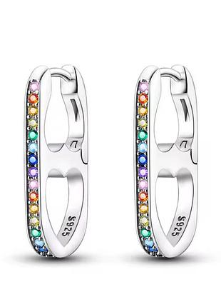 Серьги цветные камешки серебро 925 проба