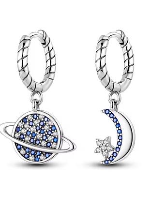 Серьги месяц планета со звездочками серебро 925