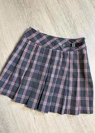 Спідниця у сіро-рожеву клітинку