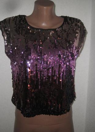 Нарядная блуза топ с фиолетовыми пайетками monsoon размер8,