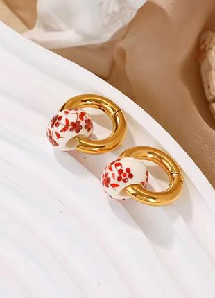 Серьги подвеска керамическая нержавеющая сталь stainless steel