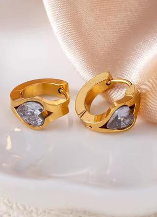 Минималистичные серьги с вставками сердечками нержавеющая сталь stainless steel