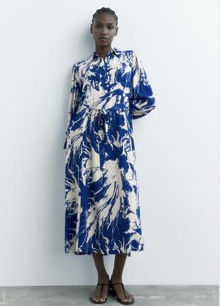 Плаття, сукня zara, жіноча, нова, молочно-синього кольору, абстракція,  матеріал віскоза, розмір xs-m