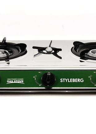 Газовая настольная плита стилберг 3 комфорки под баллон корпус нержавейка с пьезоподжигом и большие комфорки 10см