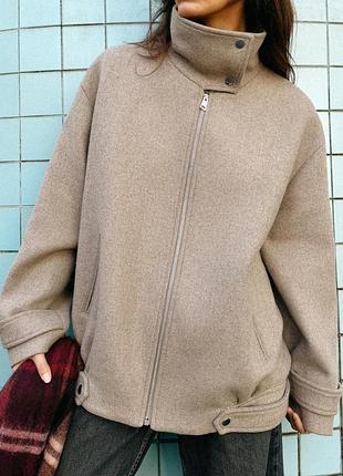 Куртка-бомбер з вовни з коміром-стійкою zara