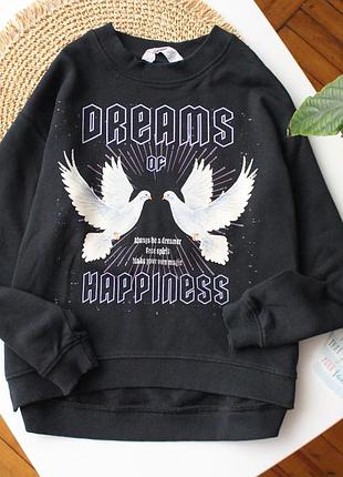 Графитовый свитшот из двунитки с принтом h&amp;m 8-10 лет