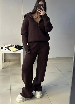 Жіночий повсякденний класичний ангоровий костюм двійка штани брюки та кофта тканина щільна тепла дорога ангора вʼязка туреччина