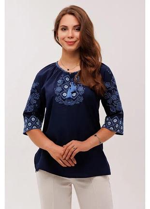 Блуза вышитая животворная (софт синий)
