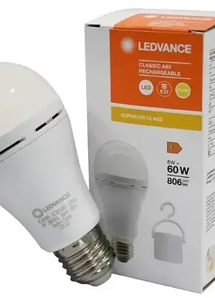 Світлодіодна лампа з вбудованим акумулятором ledvance led classic a60 recharge 8w/827 230v e27, тепле світло