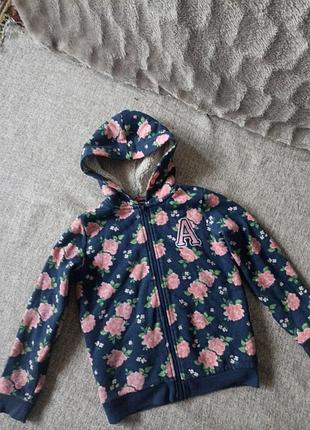 Утеплена байка, толстовка на хутрі, 134, alive, квітковий принт