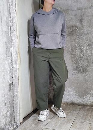 Брюки свободные широкие карго хаки штаны спортивные высокая посадка бананы