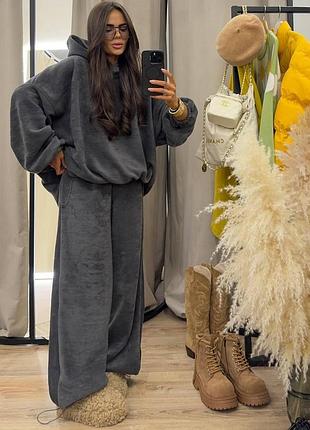 Теплый оверсайз костюм на плюше, невероятно мягкий и комфортный, шоколад/серый/черный, мод.1281 💎