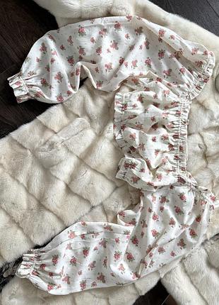 Блуза топ з рукавами принт квіти