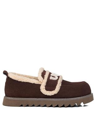 Туфлі жіночі замшеві шоколадного відтінку зимові 2102ц-1