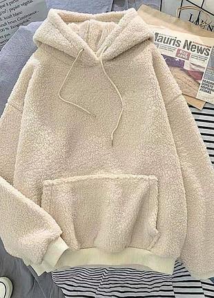 Женское теплое худи тедди пушистик беж мод.1503