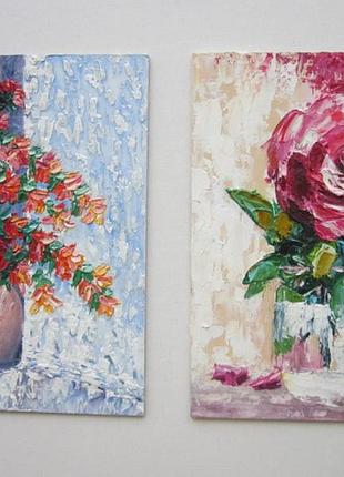 Дві  картини олійними фарбами   квіти