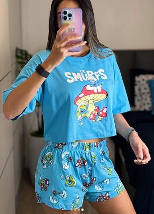 💙брендовый хлопковый пижамный комплект the smurfs – стильный, легкий и супер комфортный 🌼