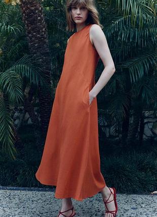 Лляна віскозна міді сукня плаття сарафан льон віскоза zara льняное миди платье сарафан лён вискоза