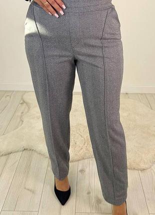 Кашемировые брюки на высокой посадке с принтом елочка с резинкой в талии с карманами с стрелками