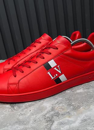 Louis vuitton luxembourg sneakers lv logo red leather мужские кеды кожа оригинал 43 eur