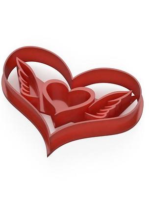 Формочка-вырубка для пряников и печенья сердечко с крылышками 90