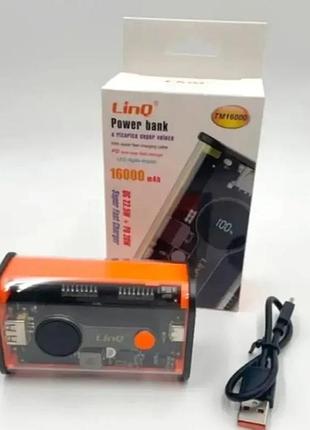 Павер банк, power bank 16 000 mah с индикатором заряда и быстрой зарядкой 22.5w, linq