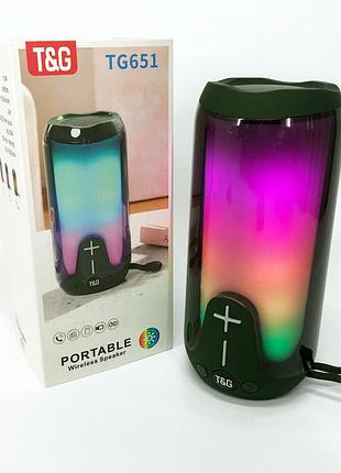 Bluetooth-колонка tg651 с rgb подсветком, bluetooth колонка для хорошей музыки. цвет: зеленый