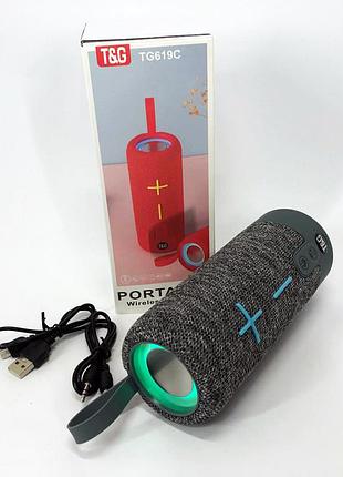Портативна bluetooth колонка tg619c fm-радіо usb/tf з ремінцем, bluetooth колонка з підсвічуванням. колір: сірий