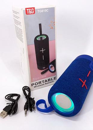 Портативна bluetooth колонка tg619c fm-радіо usb/tf з ремінцем, блютуз колонка з підсвічуванням. колір: синій