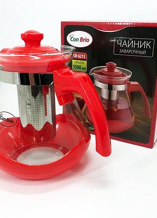Чайник для заварювання con brio green cb-6215 1,5 л, чайник для заварювання якісний на кухню. колір: червоний