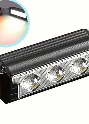 Велофара мощная fy-339b-3led(white+yellow), велосипедный фонарь с фиксацией на руль, для велосипедистов