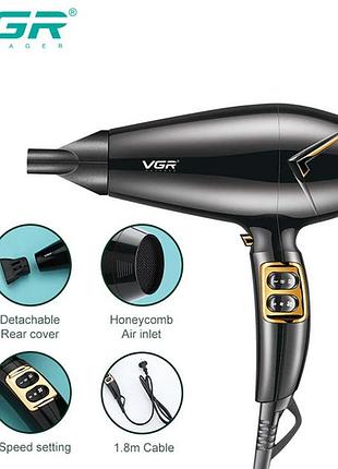 Мощный электрический профессиональный фен для волос vgr v-423 1800-2200w, женский фен для волос