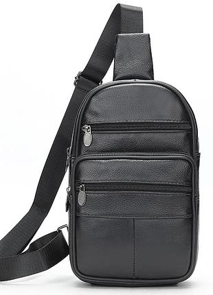 Мужской кожаный слинг через плечо из натуральной итальянской кожи – средний размер, много карманов