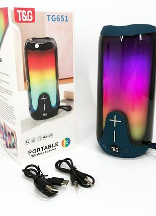 Bluetooth-колонка tg651 с rgb подсветком, аккумуляторная колонка для музыки, для вечеринки. цвет: синий