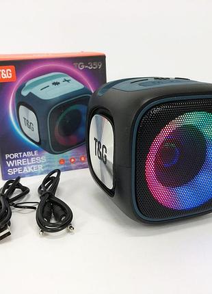 Портативная bluetooth колонка tg359 7w с rgb подсветкой, громкая колонка для вечеринки. цвет: черный