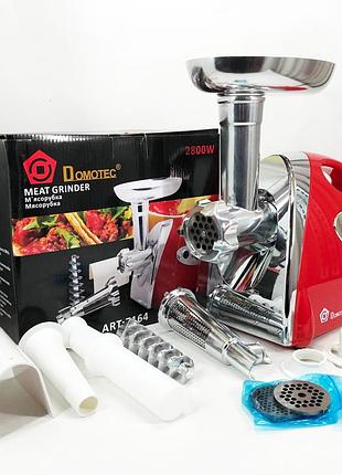 Мясорубка электрическая с соковыжималкой domotec ms-2019 2400w. цвет: красный