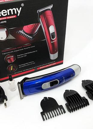 Машинка для стрижки волосся gemei gm-6046, акумуляторний універсальний тример для стрижки. колір: синій