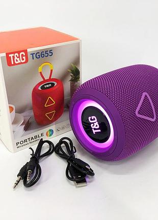 Портативна колонка tg655 5w з rgb підсвічуванням та ремінцем, акумуляторна для музики. колір: фіолетовий