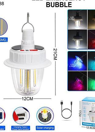 Светодиодная led лампа с аккумулятором t38-cob+smd(rgb) 2x18650 солнечная батарея