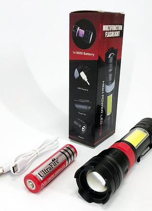 Фонарь ручной аккумуляторный pl-826-p70-cob(white+red), портативный точечный фонарь, походящий фонарик