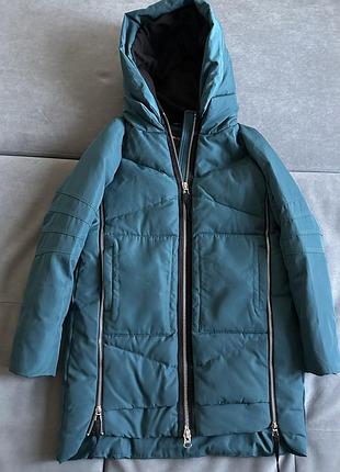 Куртка жіноча  пуховик veralba подовжена тепла стьобана морська хвиля розмір xs